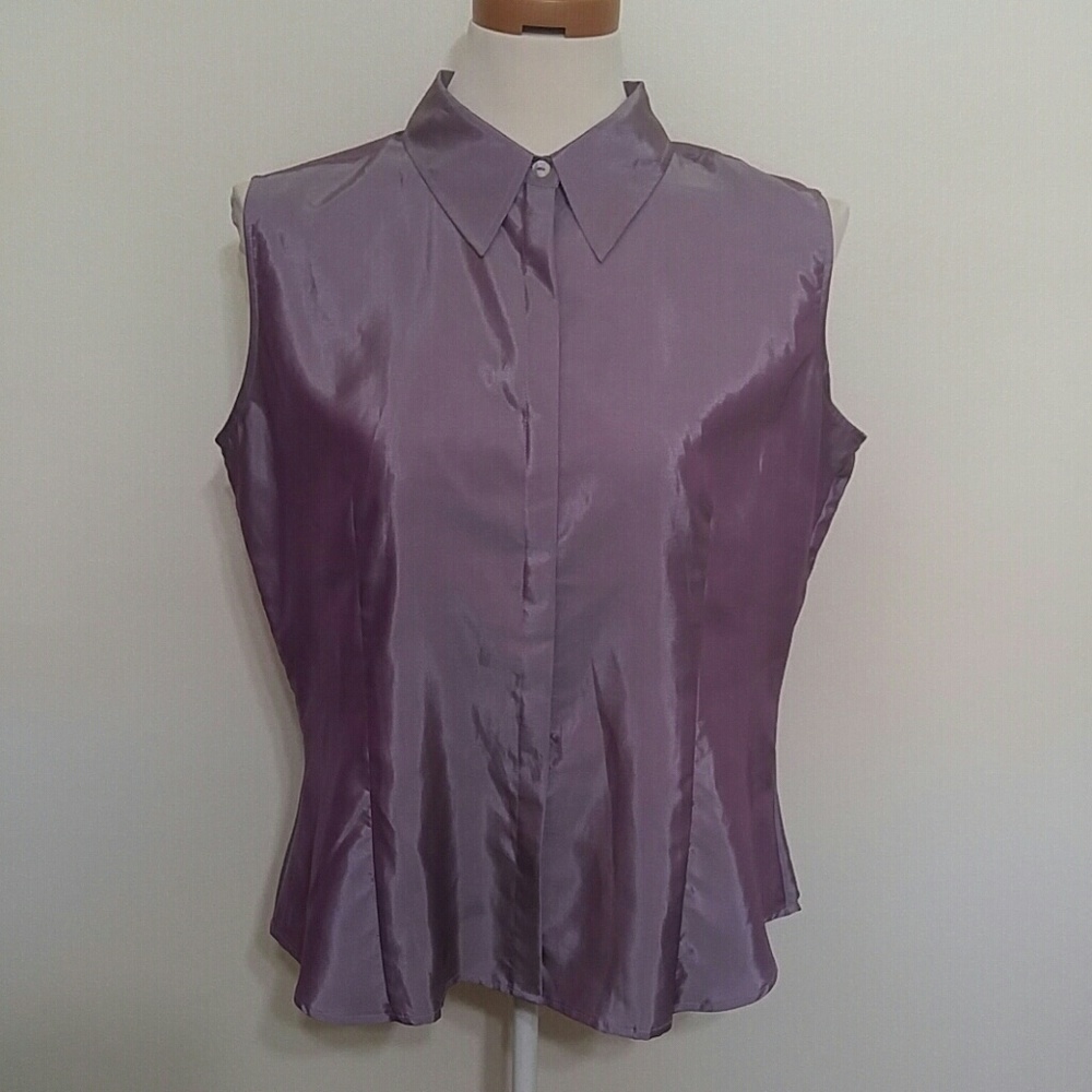 Silk Essentials Sleeveless Button Up Collared Shi… - image 1